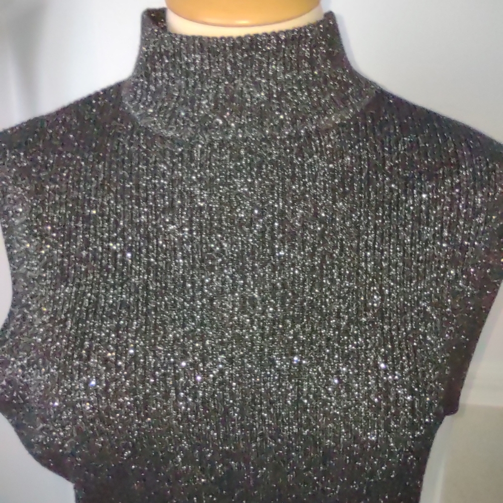 Black shimmer mock neck sleeveless sweater XL - Picture 5 of 8